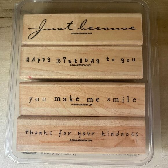 Stampin Up Simple Sayings II 4 rubber stamps birthday friendship gratitude happy - Picture 1 of 6